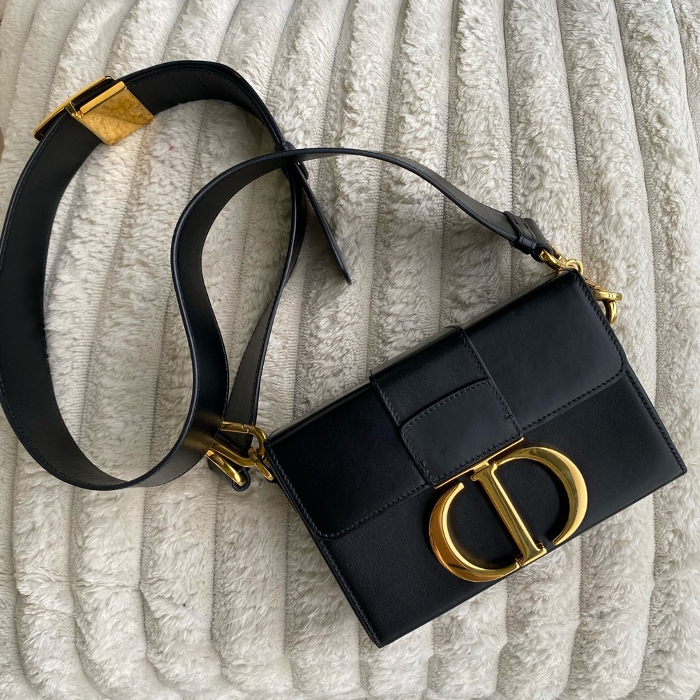 Christian Dior 30 Montaigne Black and Gold Box Crossbody Bag